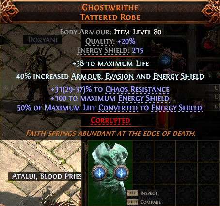 MMOJUGG Path of Exile 2 GHOSTWRITHE TATTERED ROBE#935914 Details View of Item Function and Use